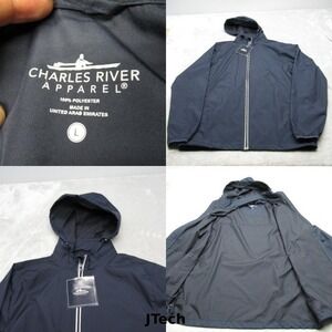 Charles River Windbreaker Jacket Mens Large Blue Hooded Full Zip Lightweight‎